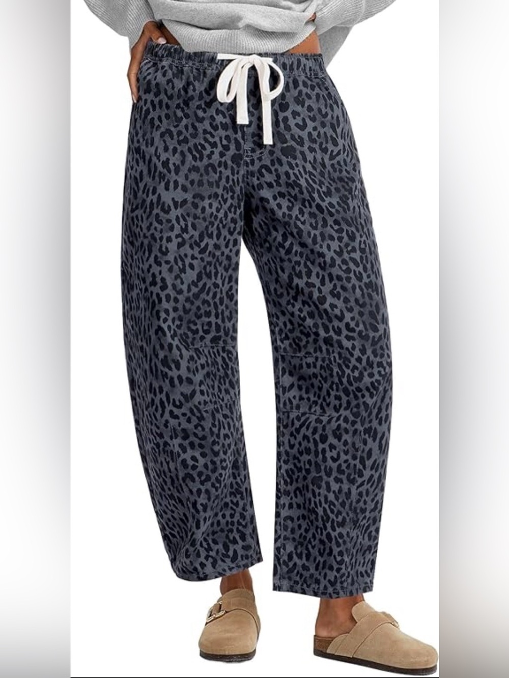 GRAPENT Barrel Jeans Pants Black/Gray Leopard Cheetah Women XL NWOT